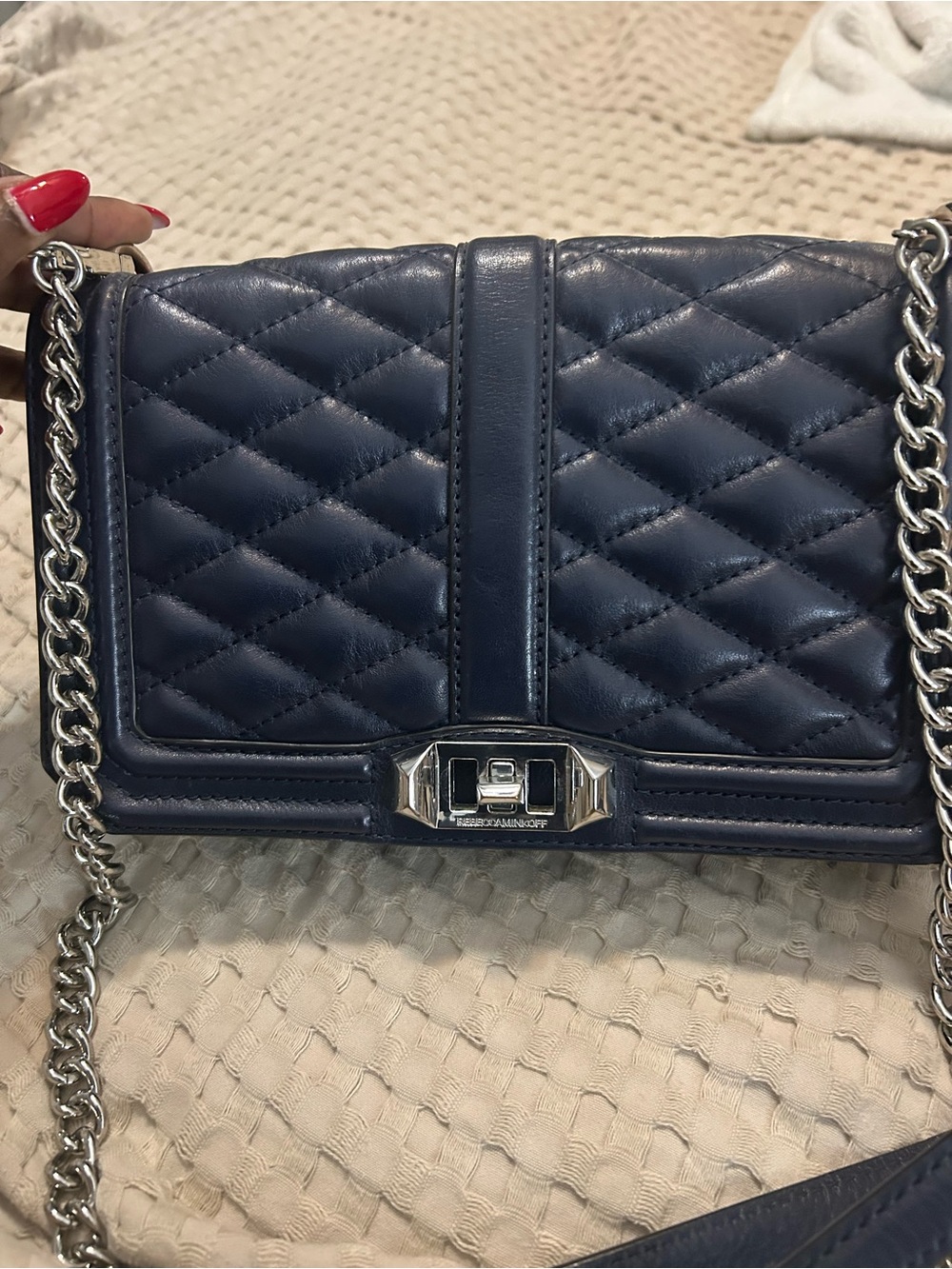 Rebecca Minkoff Navy Quilted Leather Chain Shoulder Bag